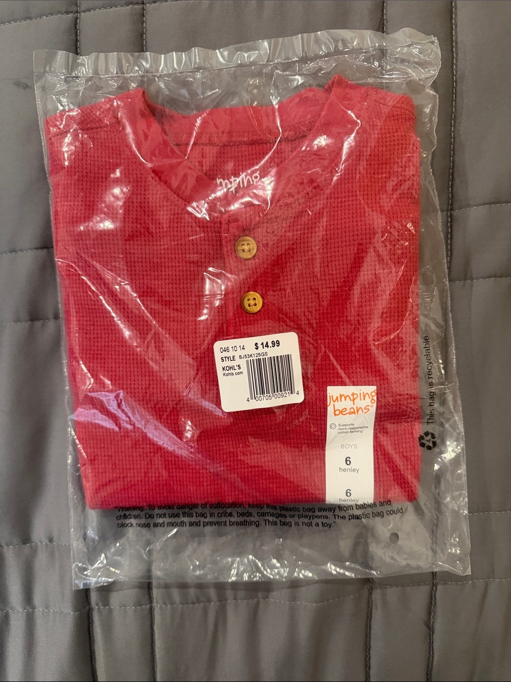 Jumping Beans Boys Red long sleeve Henley Shirt - Size 6